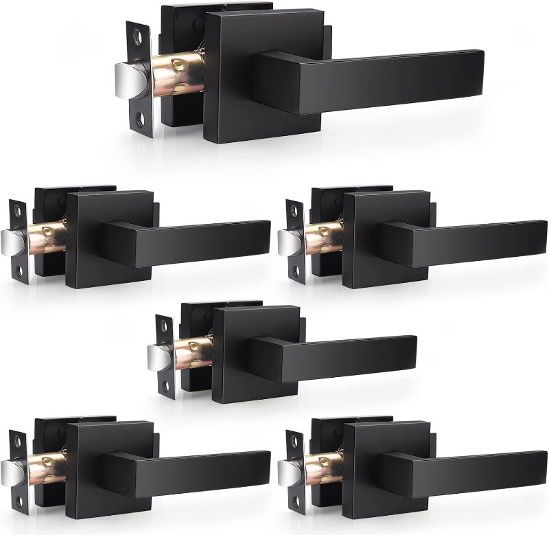 Photo 1 of *SEALED* Probrico Matte Black Passage Door Levers Square Hall Closet Handles, Heavy Duty Interior Non-Locking Lever Sets, Reversible for Right & Left Side, 6 Pack
