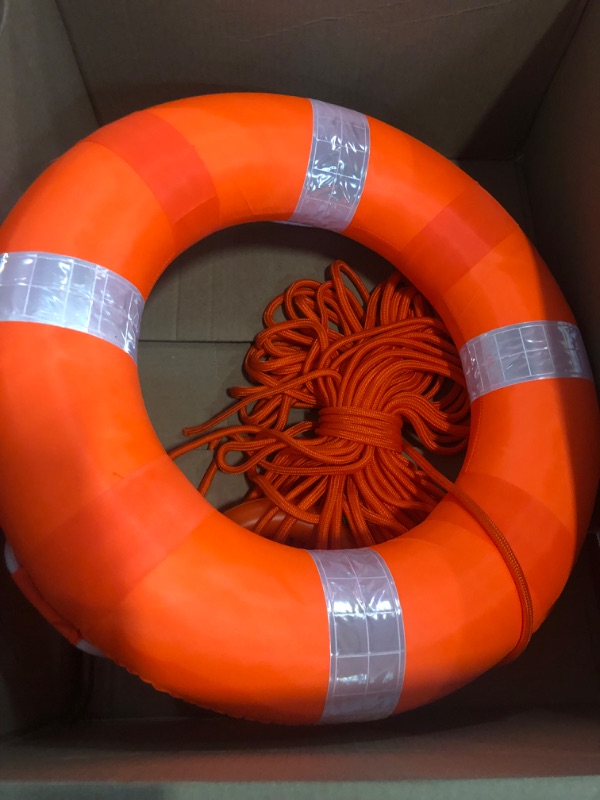 Photo 1 of 20 Inch Life Preserver Ring with Water Floating Lifesaving Rope 98.4FT Set, Swim Foam Buoy Swimming Pool Safety Throwing Ring Rope Rescue Lifeguard Wall Decoration
