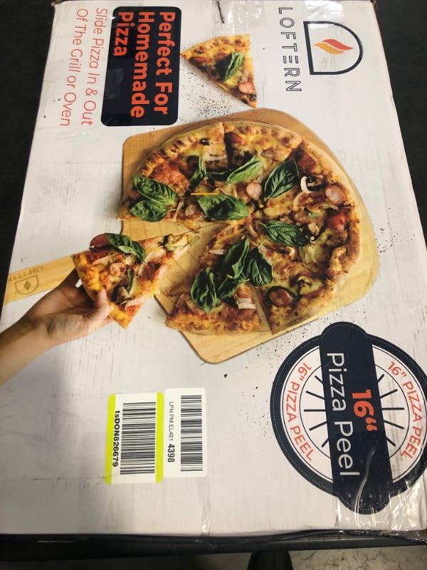 Photo 1 of Loftern Wooden Pizza Peel 16 Inch Board with Engraved Sizes - Multi-Purpose Bamboo Pizza Cutting Board, Wood Pizza Peel, Pizza Spatula Paddle, and Serving Board with Size and Cutting Guide
