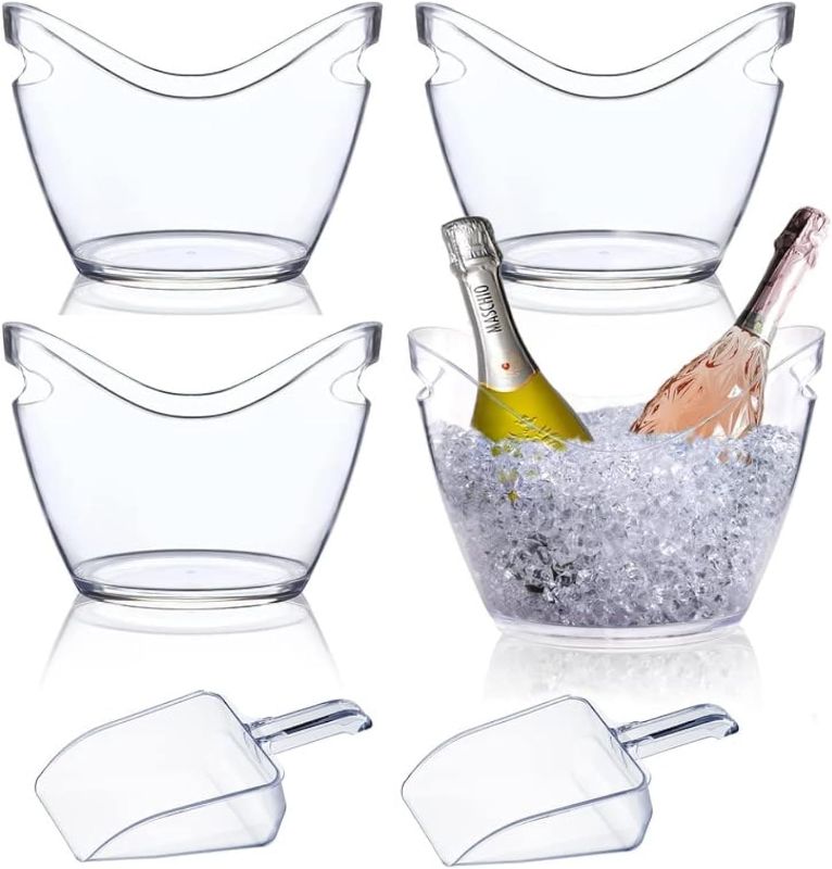 Photo 1 of Beverage Tubs for Parties Plastic Ice Bucket for Cocktail Bar Clear Acrylic Wine Bucket with Scoops Drink Bucket Cooler for Chiller Bin for Champagne or Beer (4 L)
