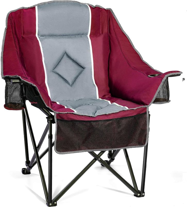 Photo 1 of Oversized Camping Chairs Extra Wide 400lbs Capacity, Heavy Duty Folding Outdoor Chair with 2 Cup Holder & Storage Pocket, Padded and Portable Lawn Chair for Adults, Camp, Fishing, Tailgating, Picnic
