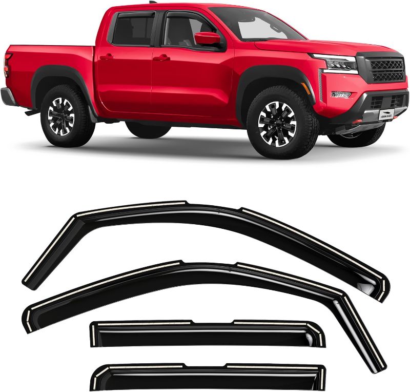 Photo 1 of Voron Glass in-Channel Extra Durable Rain Guards for Nissan Frontier 2022-2025 Crew Cab, Window Deflectors, Vent Window Visors, 4 Pieces - 200457
