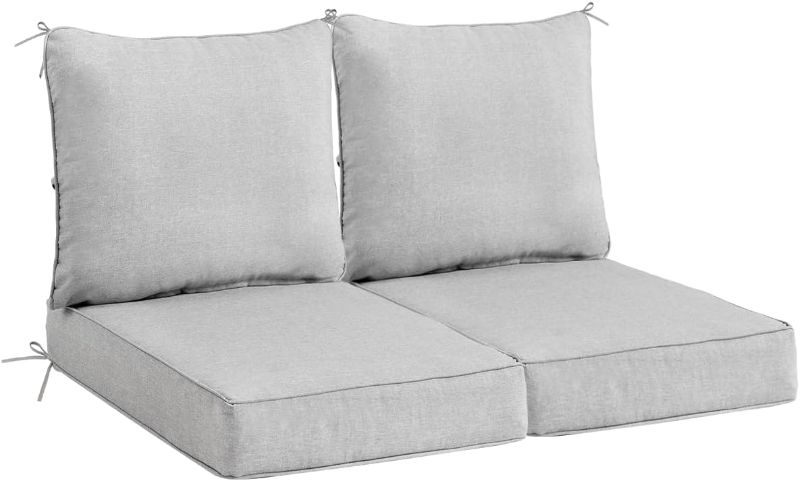 Photo 1 of Sundale Outdoor Olefin Deep Seat Cushion Set of 2, Patio Chair Cushion and Pillow, Water-Resistant Sectional Sofa Pad with Straps Medium Gray, 24 x 24 x 4 Inches
