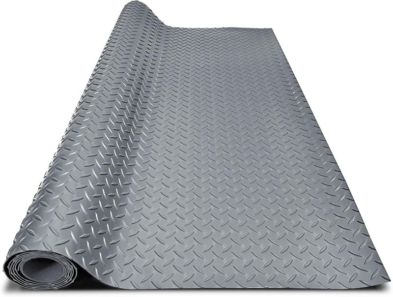 Photo 1 of 4x6 FT Garage Floor Mat, 2.8mm Thickened Flooring Roll Diamond Plate PVC Rubber Trailer Mat, Non-Slip Floor Mat for Garage, Warehouse, Gyms, Boats, Pickup Truck, Gray

