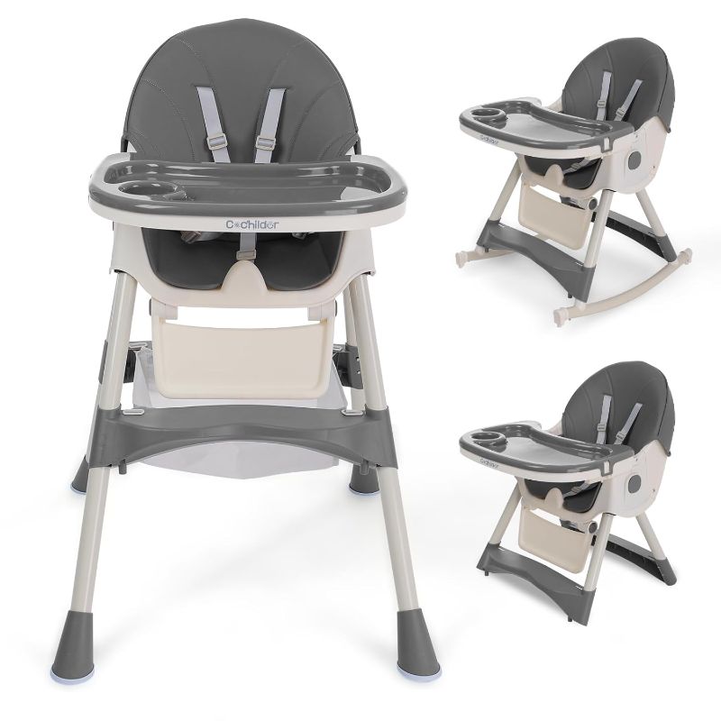 Photo 1 of Foldable High Chair for Baby and Toddler, Convertible High Chair with 5 Point Harness, Tray, Foot Rest and Wheels

