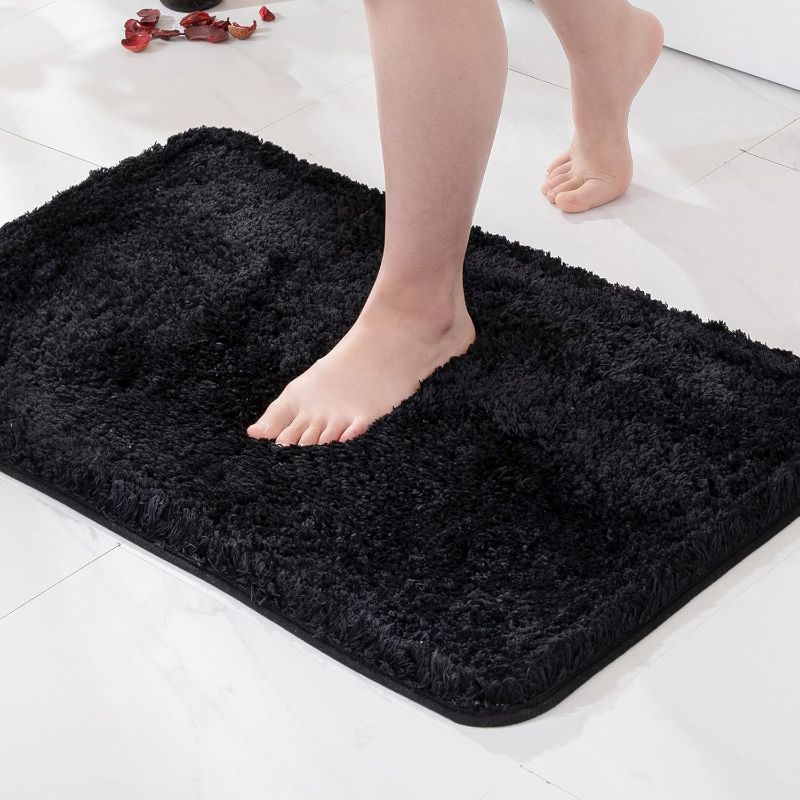 Photo 1 of MIULEE Black Small Bathroom Rug Shaggy Soft Bath Rug Mats for Bathroom Non Slip Thick Absorbent Plush Washable Mat Carpet Living Room Bedroom Floor, 16x24 inches
