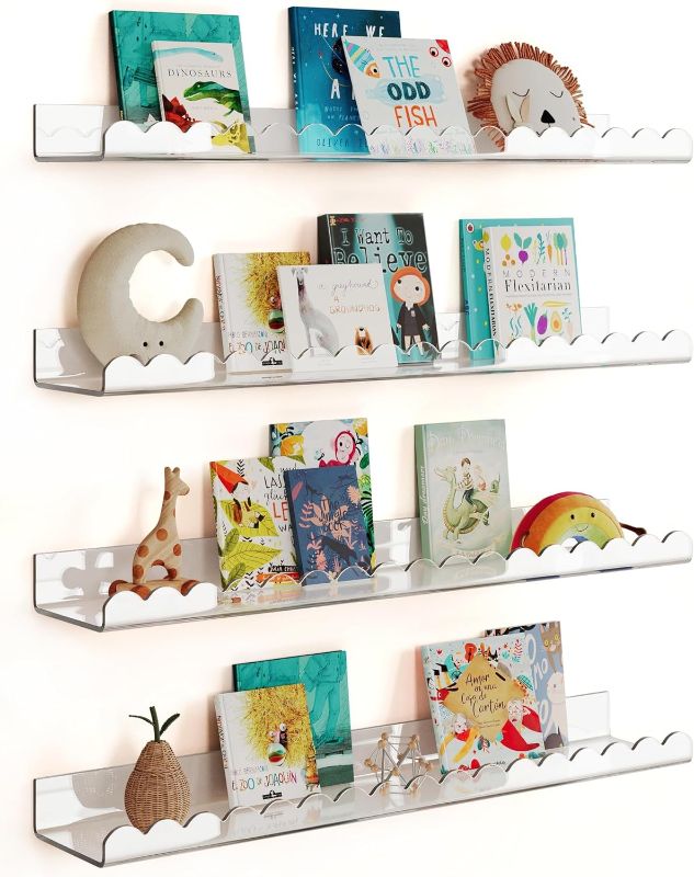 Photo 1 of Clear 23 Inches Acrylic Book Shelf Floating Kids Book Shelves Picture Ledge for Wall