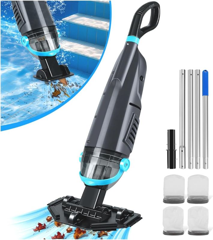 Photo 1 of Cordless Handheld Pool Vacuum Cleaner with 4 Filter Bags, Suitable for Ultra-fine Impurity Filtration | Dual Brush Heads + Aluminum Poles | 20.5 GPM Suction -Powerful Spa Vacuum for Hot Tub
