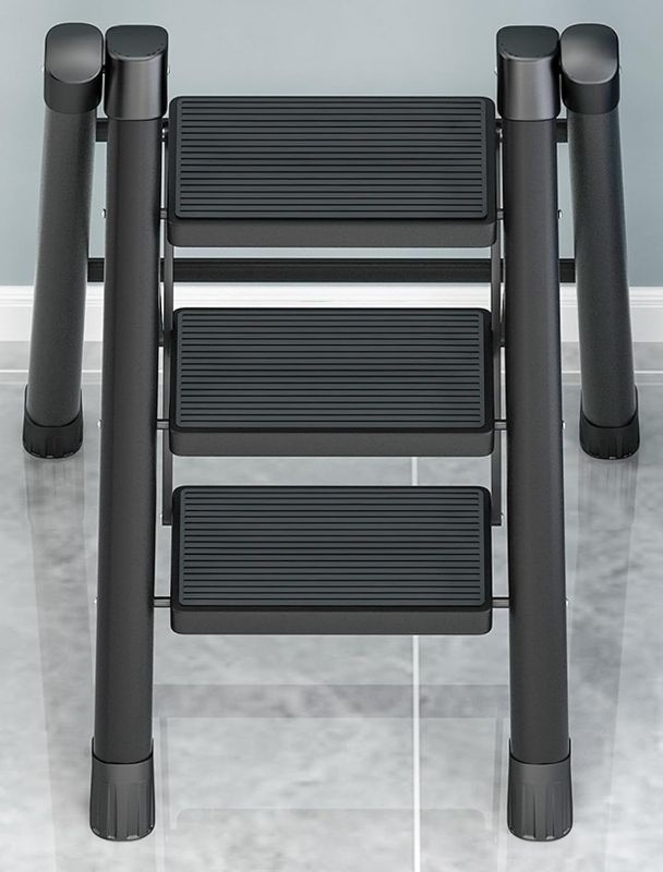 Photo 1 of Step Ladder 3 Step Folding Portable Step Ladder with Anti-Slip Wide Pedal Aluminum Stepladder Lightweight Step Stool for Office, Household, Library 300lbs - Black
