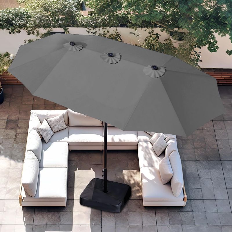 Photo 1 of PHI VILLA 15ft Large Patio Umbrellas with Base, Outdoor Double-Sided Rectangle Market Umbrella for Pool Lawn Garden, Light Gray