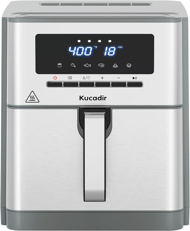 Photo 1 of Air Fryer 10 Quart, Large Air Fryer for Families, 6 Cooking Functions AirFryer, 400°F Temp Controls in 5° Increments, Ceramic Coated Nonstick Basket and Crisper Plate, Dishwasher-Safe, 1700W, Grey
