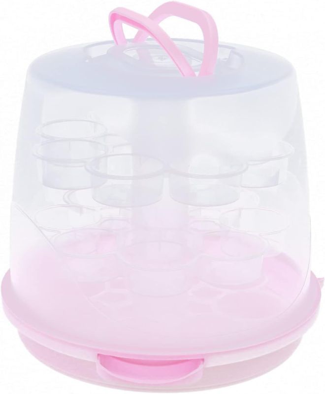 Photo 1 of Green/Blue ** Cake Carrier Round Cake Stand Plus Height, 24 Cupcake Carrier with Cake Turntable Handle and Lid, Cake Container for Pies Cupcakes Cookies Pizza 
