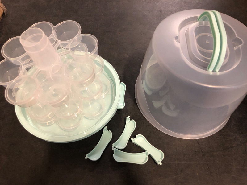 Photo 1 of Green/Blue ** Cake Carrier Round Cake Stand Plus Height, 24 Cupcake Carrier with Cake Turntable Handle and Lid, Cake Container for Pies Cupcakes Cookies Pizza 
