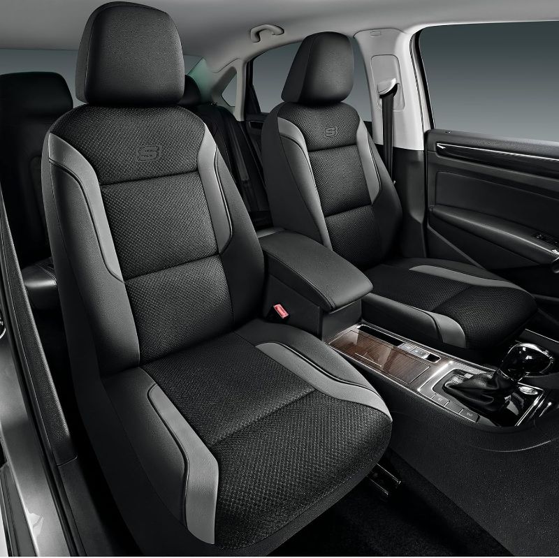 Photo 1 of Skechers Memory Foam Car Seat Covers, Air Cool Mesh Thick Seat Covers, Gray Two Front Car Seat Protector, Airbag Compatible, Automotive Comfort & Protection for Most Cars, Van,Trucks, SUV,Grey
