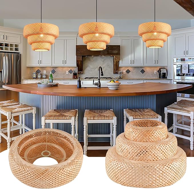 Photo 1 of 18.12" Bamboo Lamp Shade, Boho Handwoven Large Wicker Lampshade Chandelier for Floor Lamp,Pendant light Replacement Shade
