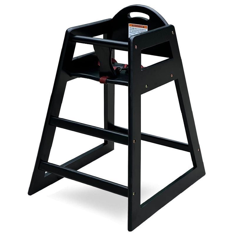 Photo 1 of Wooden High Chair for Baby & Toddler – Restaurant-Style Stackable HighChair with Commercial Grade Solid Wood for Dining Table & Kitchen – Compact & Portable Design for Home & Restaurant Use - Black
