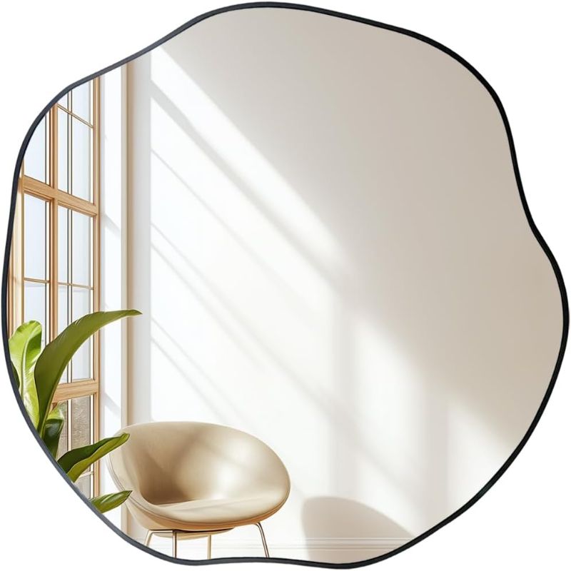 Photo 1 of POZINO Irregular Shaped Mirror, 16" Asymmetrical Mirrors, Modern Scalloped Round Mirror, Decorative Waved Mirrors for Bathroom Living Room Bedroom Entryway Fireplace
