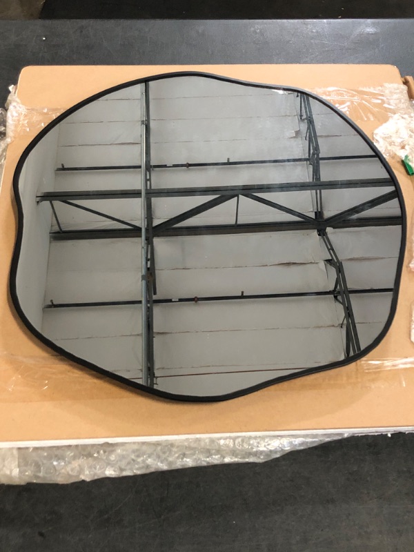 Photo 1 of POZINO Irregular Shaped Mirror, 16" Asymmetrical Mirrors, Modern Scalloped Round Mirror, Decorative Waved Mirrors for Bathroom Living Room Bedroom Entryway Fireplace
