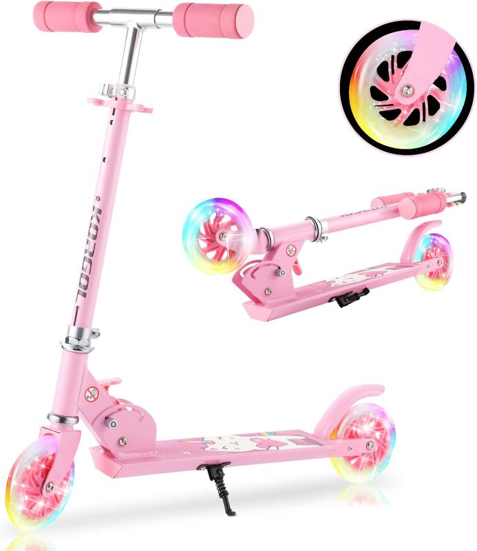 Photo 1 of Scooter for Kids Ages 3-12 - Kids Kick Scooters with Led Light Up Wheels & 3 Levels Adjustable Handlebar, Lightweight Foldable 2 Wheel Girly Pink Scooter Christmas Birthday for Girls Boys.
