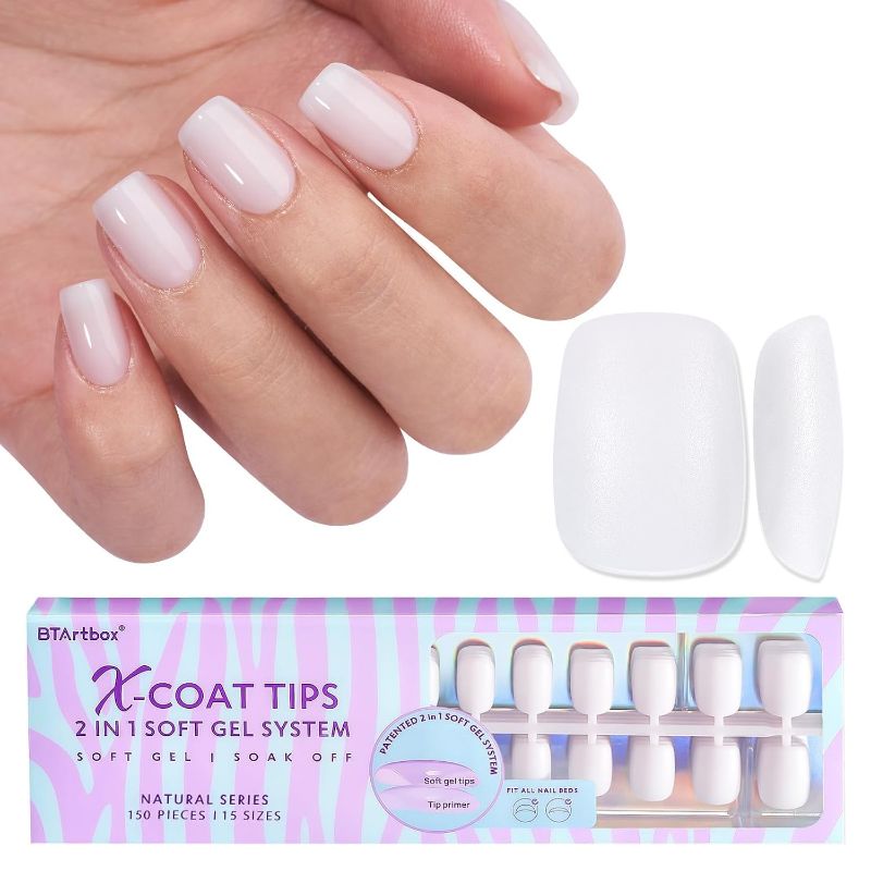 Photo 1 of BTArtboxnails XS Short Square Gel Nail Tips - Pre Colored Milky White Soft Gel Nail Tips, Milky White Press on Nails, Natural XCOATTIPS

