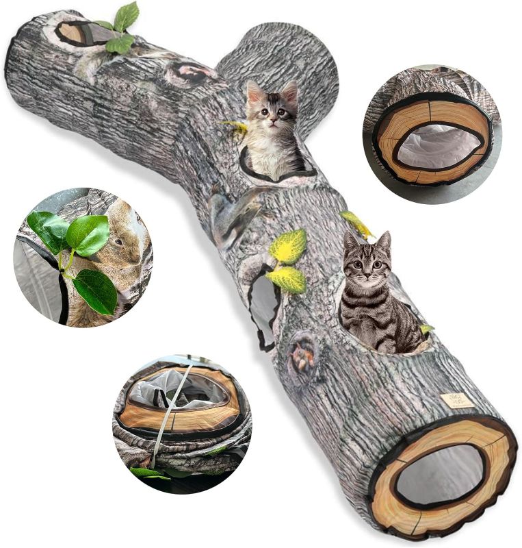 Photo 1 of Cat Tunnel,3 Way Cat Toys,Tree Trunk Cat Tunnels for Indoor, Cat Maze for Kitty, Puppy, Kitten,Rabbit to Chase and Play, Collapsible Tube, Easy to Store Kitten Tunnel,L59,Tree Design Gift
