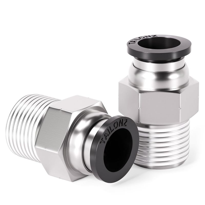 Photo 1 of TAILONZ PNEUMATIC Male Straight 1/4 Inch Tube OD x 1/4 Inch NPT Thread Push to Connect Fitting PC-1/4-N2 (Pack of 10)
