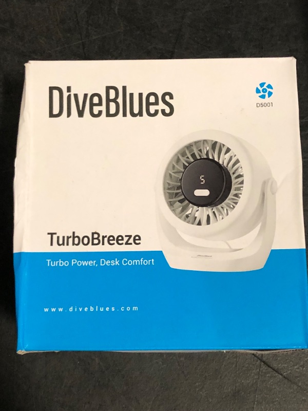 Photo 1 of Diveblues USB Desk Turbo Fan, Ultra-Quiet Mini Desk Fan, Powerful Wind, LED Display, 5 Speed, 360° Rotating Small Portable Fan for Home, Office and Outdoor Cool Tech Gadgets - TurboBreeze
