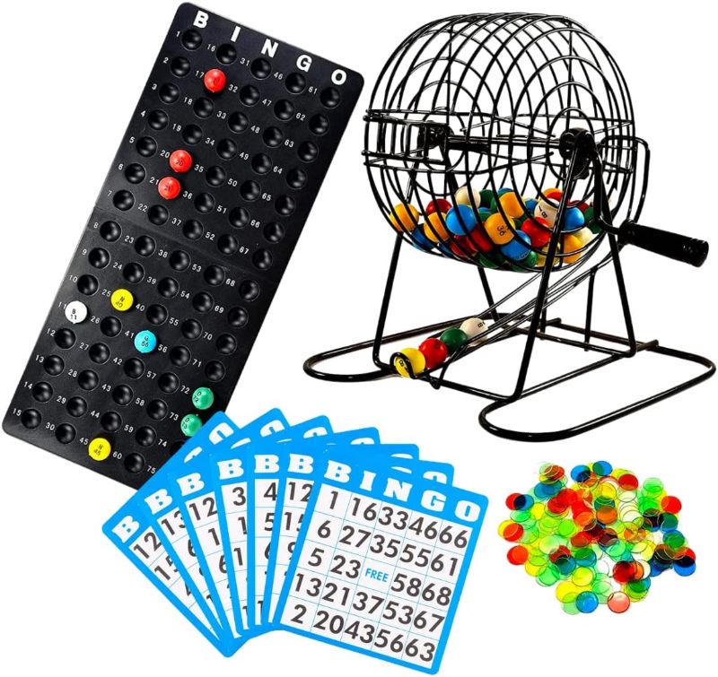 Photo 1 of Regal Bingo Deluxe Bingo Game Set for Adults and Kids - Includes 6 Inch Bingo Wheel Cage, 75 Balls, Master Board, 18 Cards, and Colorful Chips - Fun Family Bingo Night

