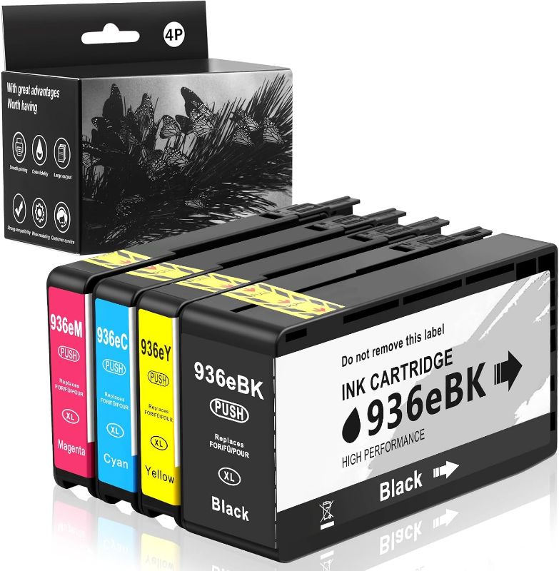 Photo 1 of 936XL 936e Ink Cartridges Combo Pack Replacement for HP 936e Ink 936XL Black and 936 Color Combo Pack for HP OfficeJet Pro 9120e 9125e 9122e 9128e 9130e 9135e 9110b 9130b 9730e (4 Pack with Chip)
