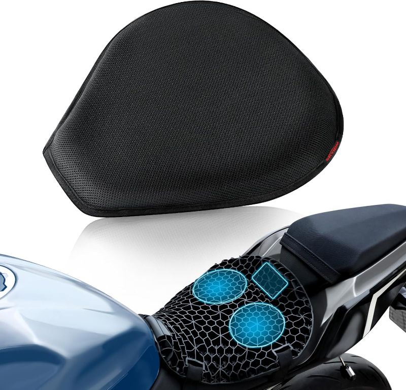 Photo 1 of Detachable Motorcycle Gel Seat Cushion with Cover, Large 3D-Honeycomb Structure Shock Absorption & Breathable Motorcycle Gel Seat Pad for Long Rides
