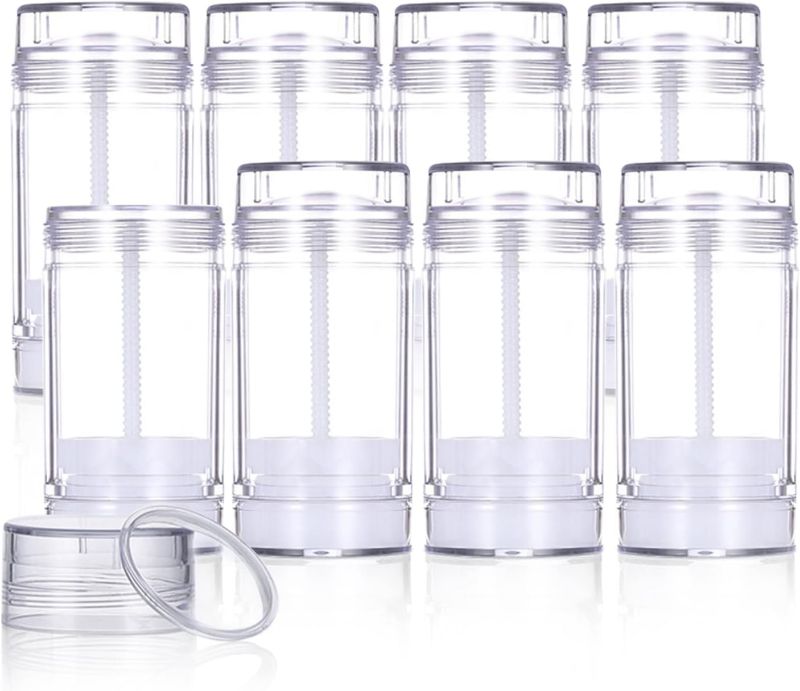 Photo 1 of 8 PCS 75ml/2.5oz Plastic Deodorant Containers Empty Refillable Deodorant Stick Bottles Round Clear Twist Up Bottom Filling Lip Balm Tubes for DIY Crayon Chapstick
