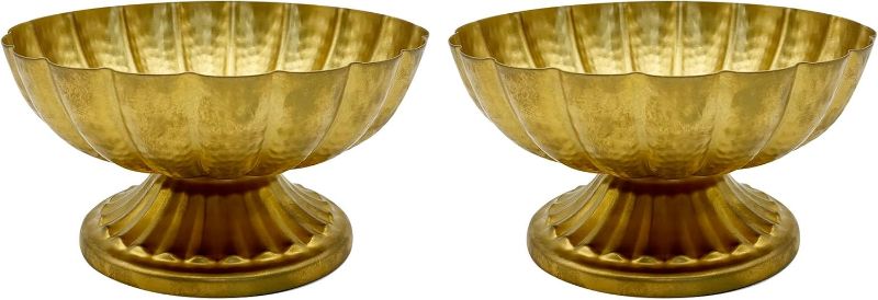 Photo 1 of 2 Pcs Gold Vases for Centerpieces, Vintage Compote Bowl Vases for Wedding Centerpieces, Small Gold Metal Pedestal Urn Vase for Party Event Home Office Decor (2)

