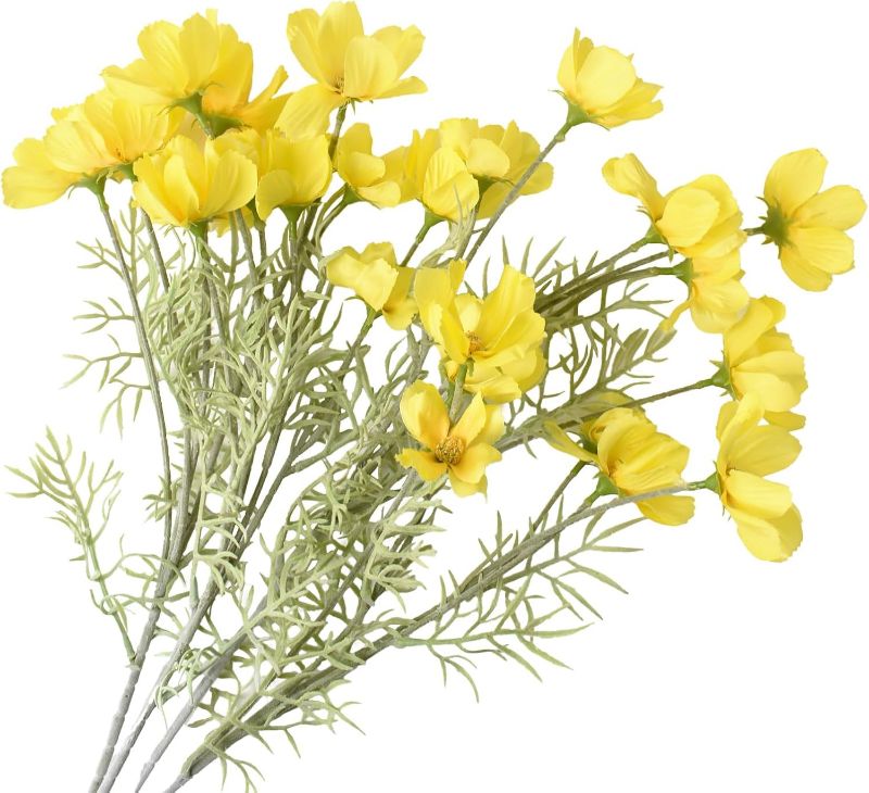 Photo 1 of 4PCS Artificial Wild Flower Fake Cosmos with Long stem Faux Silk Flowers for Wedding Bridal Bouquet Wreath Table Centerpiece Outdoor Decor (Yellow)
