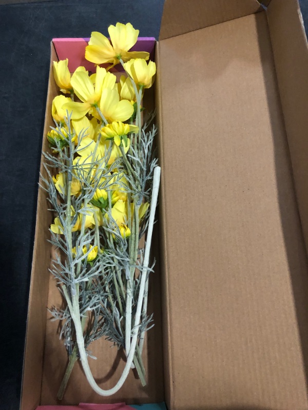 Photo 1 of 4PCS Artificial Wild Flower Fake Cosmos with Long stem Faux Silk Flowers for Wedding Bridal Bouquet Wreath Table Centerpiece Outdoor Decor (Yellow)
