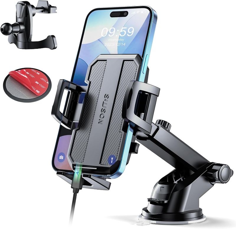 Photo 1 of Upgraded 3-in-1 Car Phone Holder Mount [Powerful Suction] Phone Mount for Car Dashboard Air Vent Windshield,for All iPhone Android Phone (Black)
