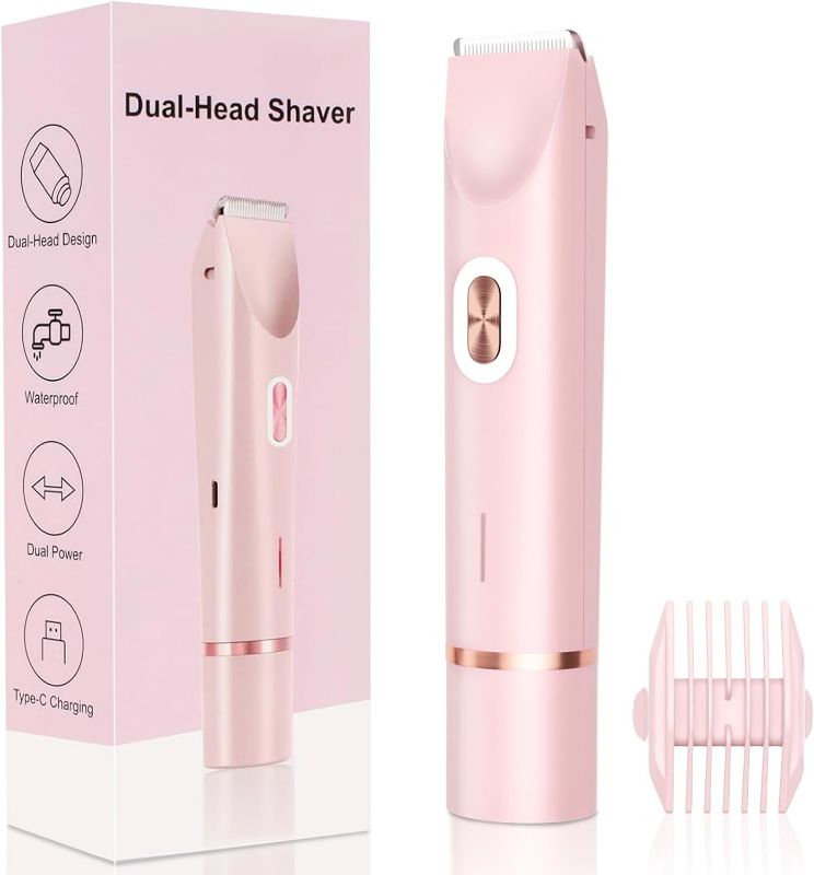 Photo 1 of 2025 New 2-in-1 Electric Bikini Trimmer for Women - Dual Head Electric Razor,Waterproof Painless Bikini Shaver, Pubic Hair Trimmer for Private Area & Body Hair, Pink
