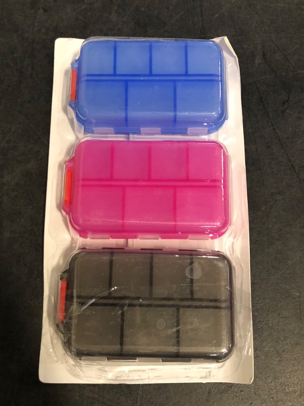 Photo 1 of 3 Pack 14 GRIDS Travel Pill Organizer Box with Labels - Travel Medicine Case Kit - Pocket Daily Pharmacy Container - Travel Medication Holder Dispenser for Fish Oil Vitamin Supplement Storage - Clear
