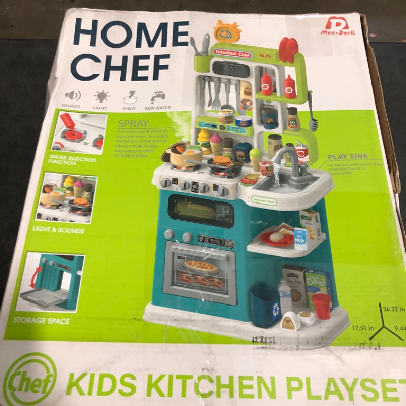 Photo 1 of 96PCS Kids Kitchen Playset, Play Kitchen with Sound & Light, Cooking Stove with Steam, Play Food Toy Kitchen Accessories, Play Sink, Oven, Pretend Play Kitchen Toys Set for Boys and Girls (Green)
