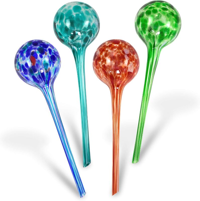 Photo 1 of Blazin Indoor Plant Watering Globes | Automatic Self Water Bulbs | Aqua Water Globe | Decorative Hand-Blown Glass | 4pc Deluxe Set (Large)

