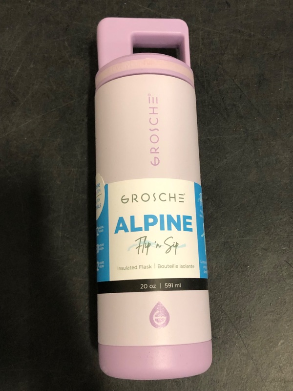 Photo 1 of GROSCHE Alpine Flip n' Sip 20 oz Insulated Water Bottle - Stainless Steel, Leakproof Flask with Straw - Perfect for Gym, Travel & Outdoor Use - Keeps Water Cold up to 60 hrs - Lavender

