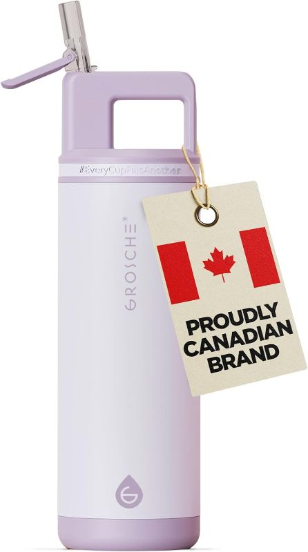 Photo 1 of GROSCHE Alpine Flip n' Sip 20 oz Insulated Water Bottle - Stainless Steel, Leakproof Flask with Straw - Perfect for Gym, Travel & Outdoor Use - Keeps Water Cold up to 60 hrs - Lavender
