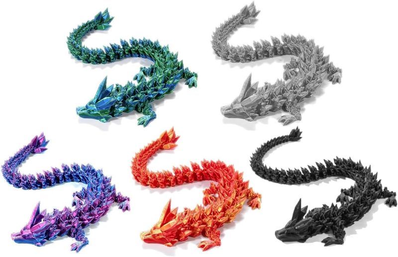 Photo 1 of 5Pcs 3D Printed Dragon 12In-Perfect Basket Essentials Stuffers, 3D Printed Flexible Articulated Crystal Dragon
