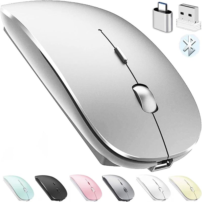 Photo 1 of Bluetooth Wireless Mouse for Laptop mac MacBook ipad MacBook air MacBook pro pc Desktop Computer Windows Chromebook Notebook (Silver)
