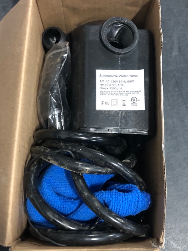 Photo 1 of Fountain Pump, 880GPH Submersible Water Pump, Durable 60W Outdoor Fountain Water Pump with 6.5ft Power Cord, 3 Nozzles for Aquarium, Pond, Fish Tank, Water Pump Hydroponics, Backyard Fountain
