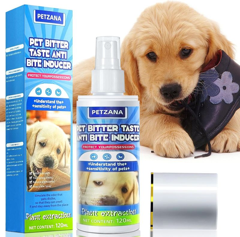 Photo 1 of Bitter Apple Spray for Dogs: 100ML Natural Alcohol-Free Bitter Spray for Dogs to Stop Chewing Licking, Deterrent Spray for Puppy Training Protect Furniture, Shoes, Cords Indoor/Outdoor Use (98ML)

