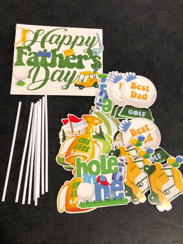 Photo 1 of Happy Fathers Day Decorations, Golf Theme Happy Father's Day Party Supplies Including Banners, Latex Balloons, Cake Toppers
