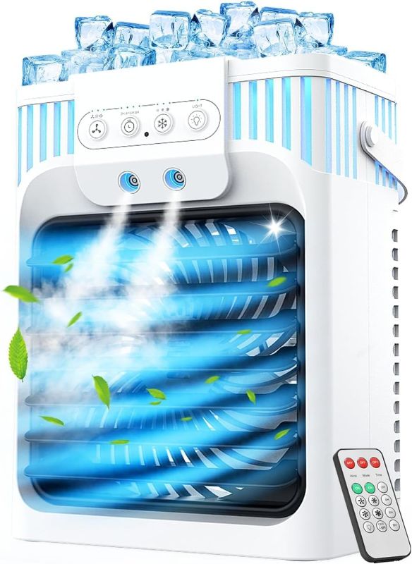 Photo 1 of Portable Air Conditioners, 3 Speeds, 3 Mist Settings, 40oz Large Water Tank, 2~8h Timer & 7-color Ambient Lights, Air Conditioner Portable, Personal Small Mini Air Cooler for Room Bedroom
