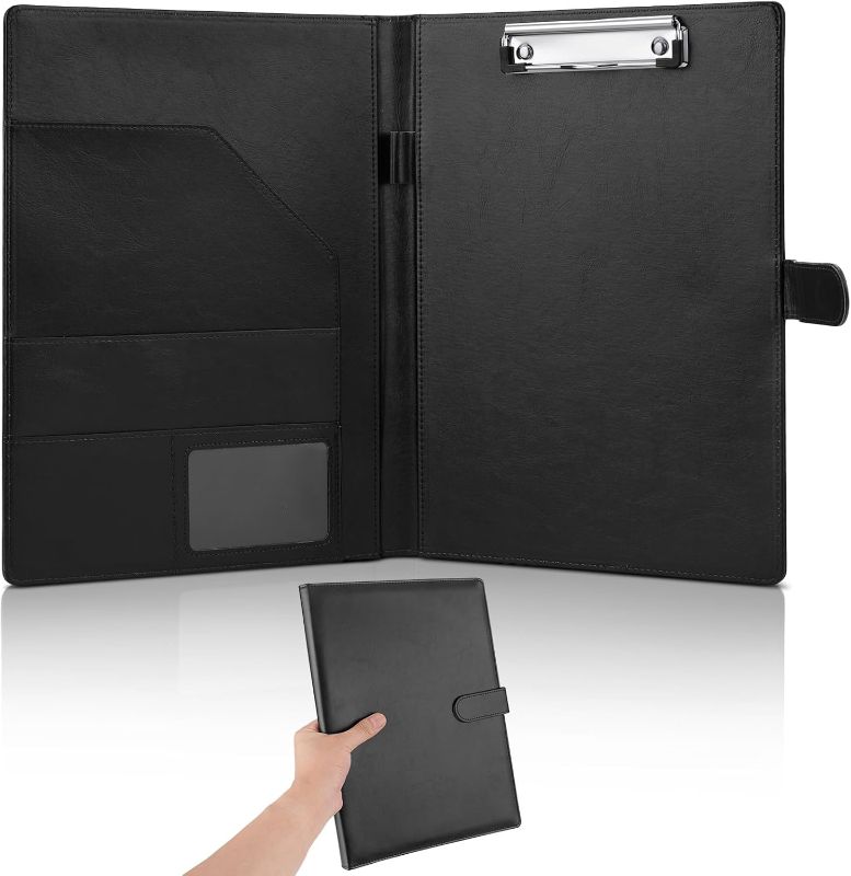 Photo 1 of Professional Padfolio, Multi Function Faux Leather Portfolio Binder with Clipboard - Interview Resume Folder, Legal Document, Business Card Holder, for Office, Conference, Interviews (Black)
