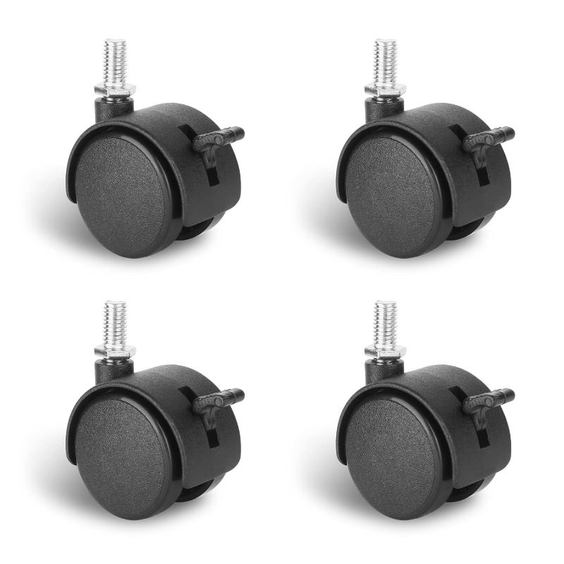 Photo 1 of 4 Pack 1.5 Inch Swivel Stem Caster Wheels Replacement Casters 1.5'' Furniture Wheel with Locking Brake Metric Threaded Stem M8 Wheels for Table Drawer Plant Shelf Metal Rack Laundry Basket
