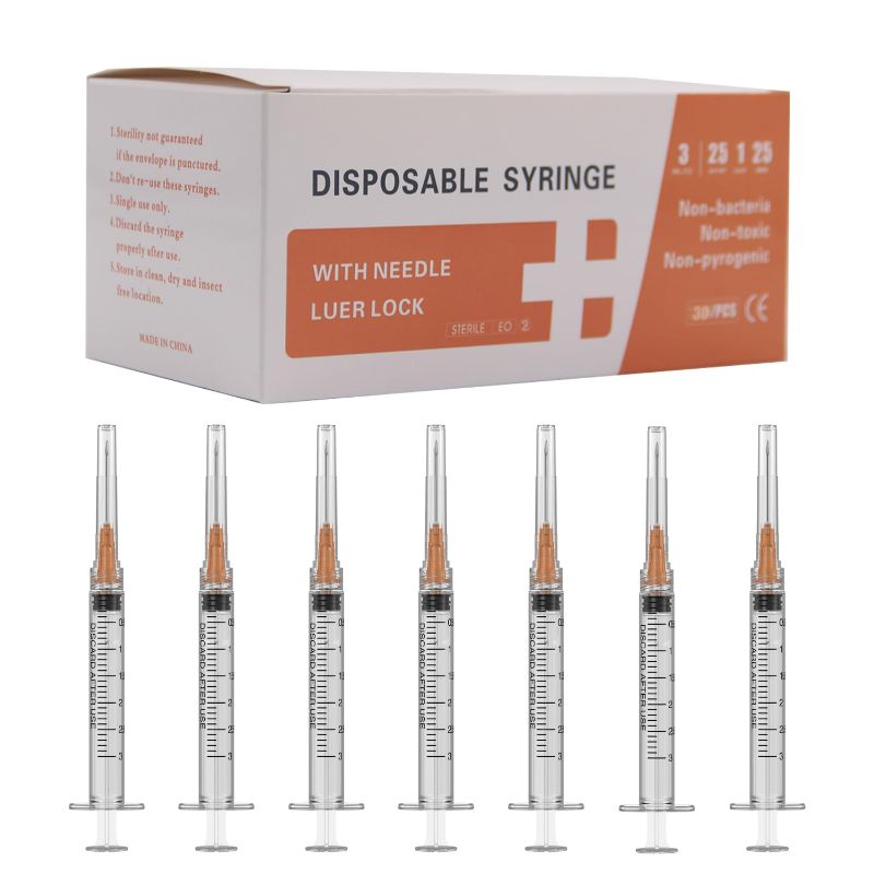 Photo 1 of 25 Gauge 1 inch Needle with Syringe(40 Pack) , 3ml Luer Lock Disposable Syringes with Needle ,Individually Wrapped